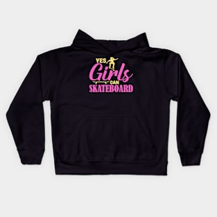 Yes Girls Can Skateboard Kids Hoodie